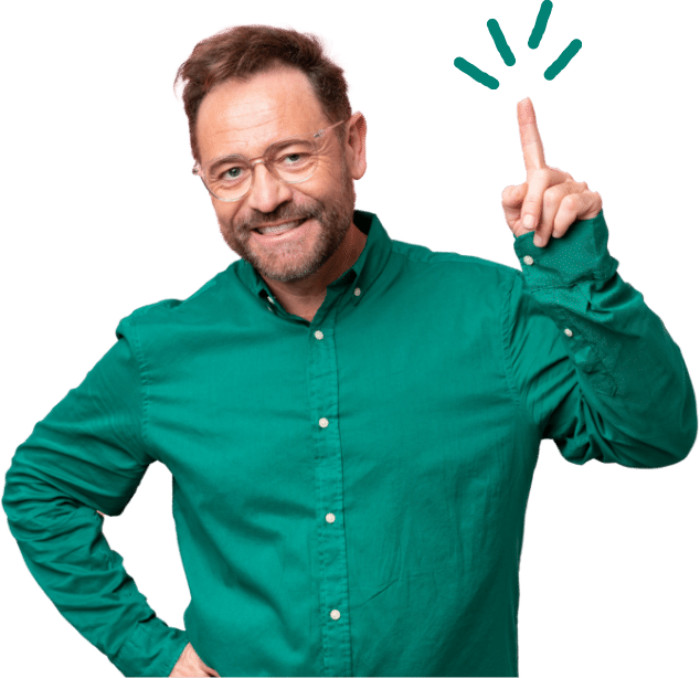 A man having his left pointing finger up